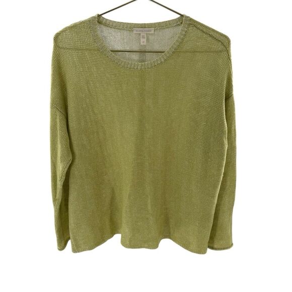 Eileen Fisher Size S Delave Organic Linen‎ Loose Knit Sweater Spring Green Light - Picture 2 of 12